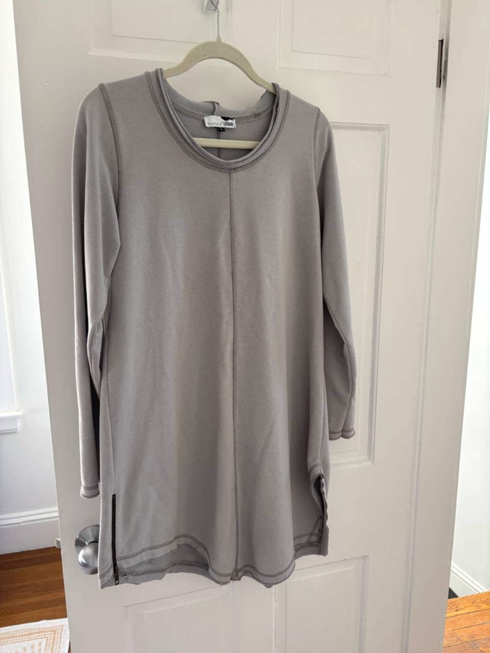 Boheme Gray Long Sleeve Tunic with Zipper Hem Accent